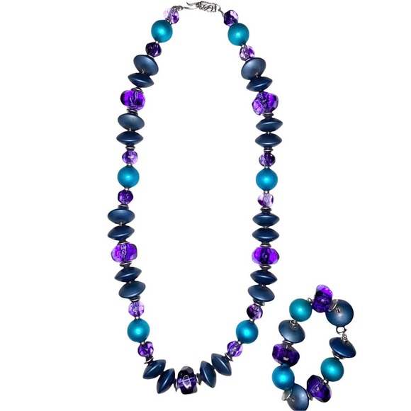 Vintage YSL Yves Saint Laurent Lucite Chunky Beaded Necklace & Bracelet Set - Picture 1 of 11